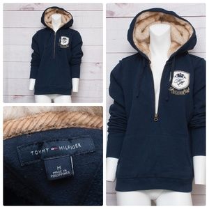 Tommy Hilfiger Faux Shearling Hoodie M Half Zip